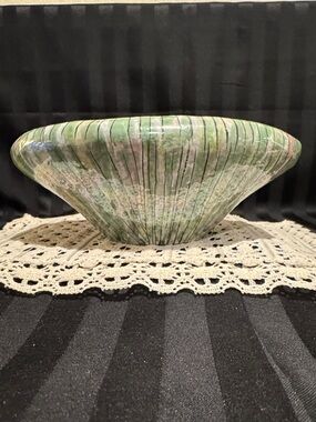 Green Striped Iridescent Ceramic Decorative Vase by Aldo Londi for Bitossi